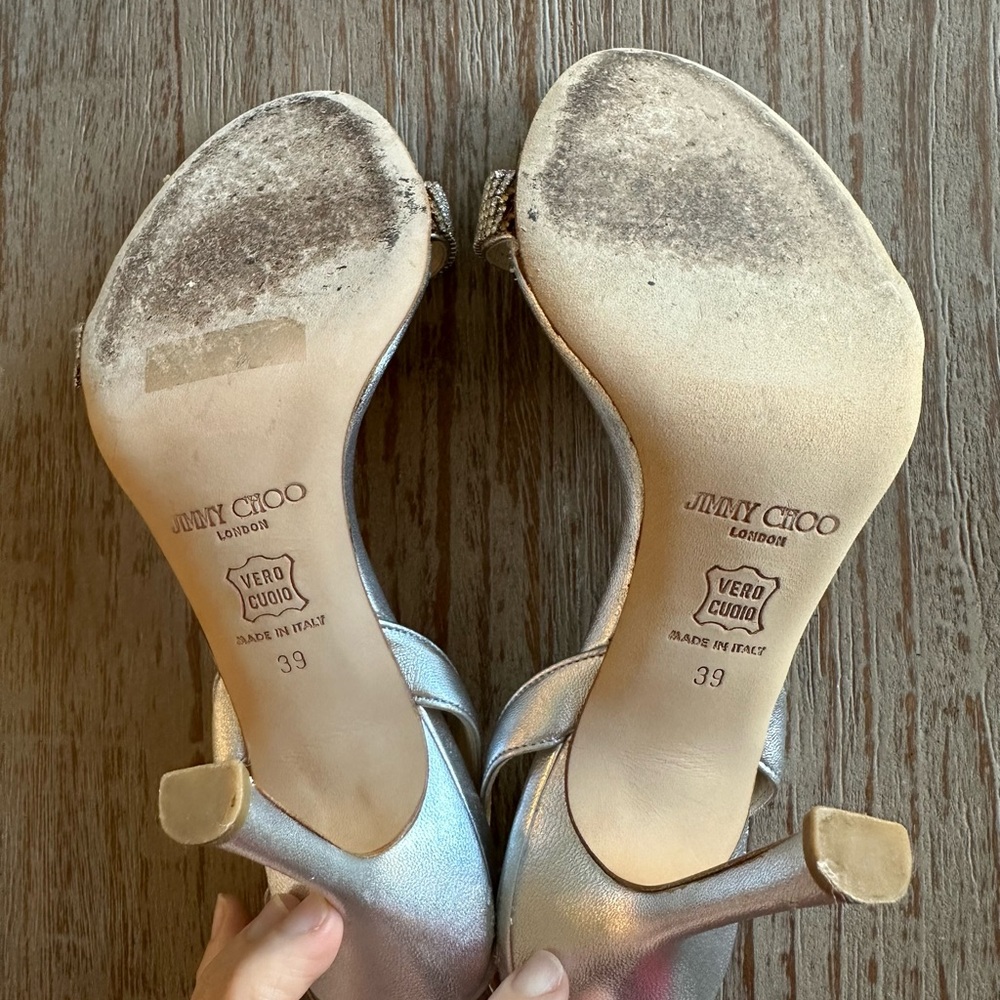 Jimmy Choo Tabatha 39 silver sling back heels GUC - Picture 12 of 15